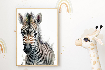 Watercolor Baby Zebra Nursery Wall Art Décor animal print art print baby animal baby room baby shower gift baby zebra gender neutral home decor instant download kids room modern nursery nursery art nursery decor printable safari nursery safari theme wall art wall decor wall hanging watercolor