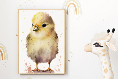 Watercolor Baby Chick Nursery Wall Art Décor animal theme art prints baby animal art baby chick baby gift baby nursery country nursery cute nursery digital download farm theme gender neutral nursery home decoration kids room decor modern baby room nursery room decor nursery wall decor printable art printable wall art wall decorations watercolor art