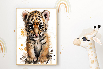 Watercolor Baby Cub Nursery Wall Art Décor animal theme art prints baby animal art baby gift baby nursery baby tiger cub cute nursery digital download gender neutral nursery home decoration jungle theme kids room decor modern baby room nursery room decor nursery wall decor printable art printable wall art wall decorations watercolor art wild animal nursery
