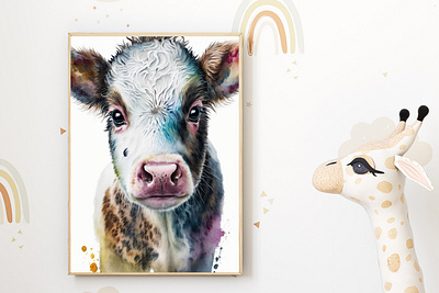 Watercolor Baby Calf Nursery Wall Art Décor animal print art print baby animal baby calf baby room baby shower gift cute nursery farm theme gender neutral home decor instant download kids room modern nursery nursery art nursery decor printable wall art wall decor wall hanging watercolor