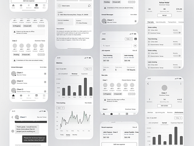 Merchant Team and Client Management Wireframes crew management job management merchant mobile app ui userflow ux wireframes