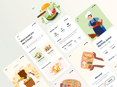 Food UI 2d app chef food illustration modern playful ui ux