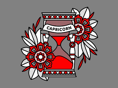Capricorn capricorn earth sign flower halftone hourglass illustration monoline old school tattoo zodiac