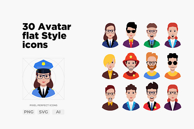 30 Avatar in flat style icons avatar branding design face icon illustration symbol ui vector