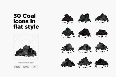 30 Coal icons in flat style. coal design flat icon illustration symbol vector