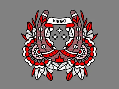 Virgo astrology flash tattoo flowers halftone horseshoe illustration monoline pop art tattoo virgo zodiac