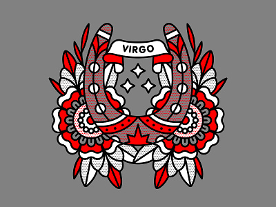 Virgo astrology flash tattoo flowers halftone horseshoe illustration monoline pop art tattoo virgo zodiac