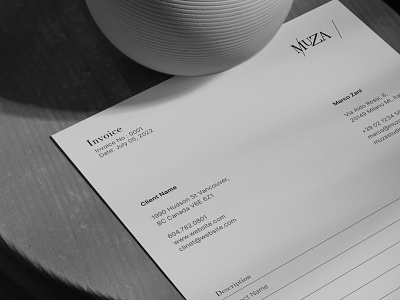 Invoice Design for Muza brand design brand identity branding design graphic design interior invoice logo minimal minimal logo minimalism print print design simple