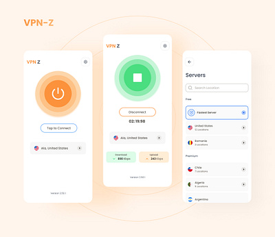 VPN-Z - VPN Mobile App android app design functional intuitive ios mobileapp onlineprivacy seamless secure typography ui uidesign user friendly usercentered ux visuallyappealing vpn z vpnapp