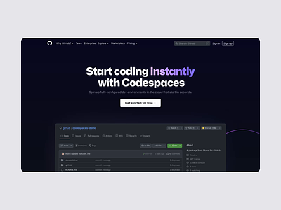 Codespaces (Hero) art direction coding demo design developers github layout typography ui