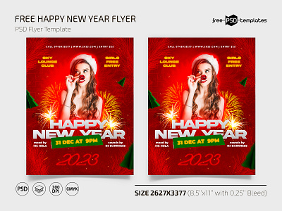 Free Happy New Year Template + Instagram Post (PSD) event events flyer flyers free freebie instagram new year photoshop print printed psd red template templates