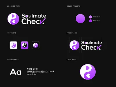 Soulmate Check brand guidelines brand identity branding branding kit chinese logo dating design graphic design illustration illustrator logo logo branding logo illustration design minimal purple ui vector ying yang