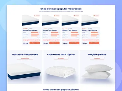 Mattress - The best sleeping experience UI/UX homepage blue website creative website dribbble ecommerce eshop homepage landing page mattress minimal website modern style modern website pillow ui ui design user experience user friendly user interface user journey ux design website