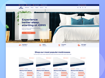 Mattress - The best sleeping experience UI/UX homepage app design blue website design dribbble ecommerce eshop homepage mattress minimal website minimalism mobile design modern style pillow ui ui design user experience user friendly user interface ux design website