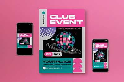 Pink Edgy Club Event Flyer Set club club event edgy edgy style night club pink social media