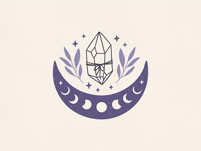 Moon Crystal boho celestial clipart crystal design esoteric gemstone hand drawn illustration magic moon moon phase mystery mystical texture vector witchcraft witchy