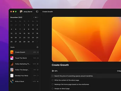 To-Do List App For macOS calendar dailyui dark mode dark theme interface macos to do todo todo list ui