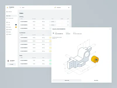 Prodactive - production line manager concept business dark blue factory isometric design isometric illustrations line management manager minimal monitor orders production production line quality production solutions productivity technology web website white yellow