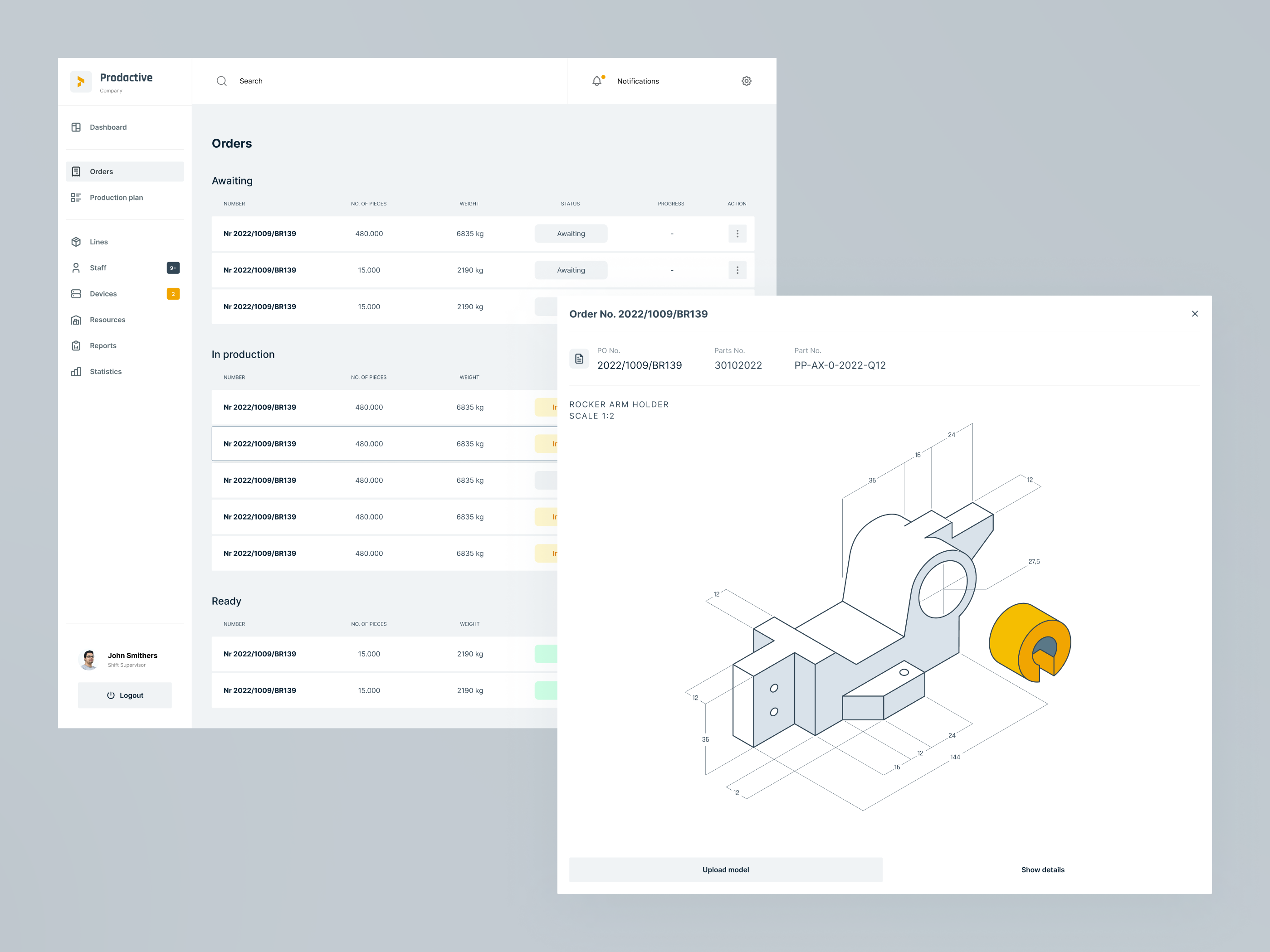Example of Prodactive - production line manager concept