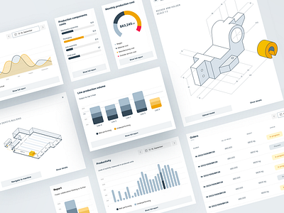 Prodactive - production manager concept widgets business dark blue employee isometric design isometric illustration line management manager minimal monitor production production line widgets production solutions productivity technology ui web website white yellow