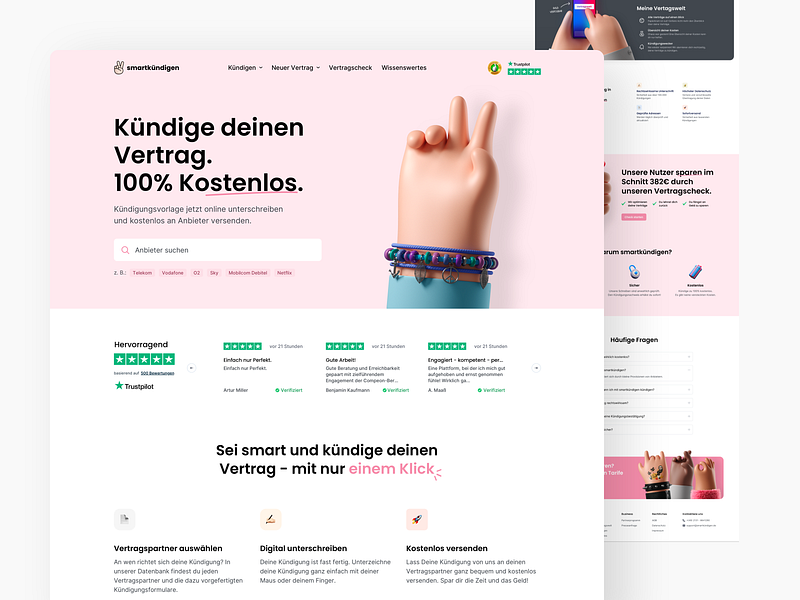 🦩 Redesign for Legal Tech Smartkündigen 3d 3d illustration clear ui landingpage legal tech pink ui ux webdesign website