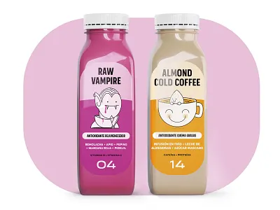 Cold Press Juice Labels almond bottle branding character character design coffee colorful fruits fun identity illustration juice label logo minimal packaging summer typography vampire vegetables