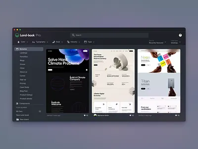 Land-book PRO is live! dark mode filters gallery inspirations land book sidebar ui website