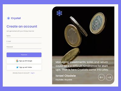 Crystal Desktop App - Sign Up Screen app branding design finance fintech graphic design illustration logo mockup ui uiux ux vector