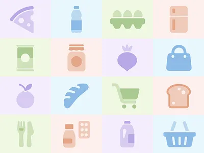 Evouchers - Iconography brand branding food groceries iconography icons identity logo pastel pattern toiletries