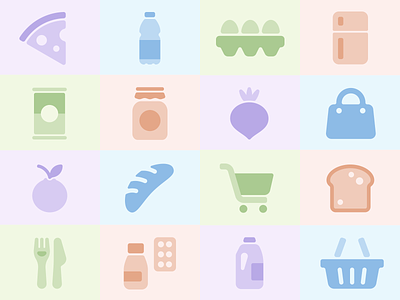 Evouchers - Iconography brand branding food groceries iconography icons identity logo pastel pattern toiletries