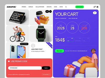 AGraphic Website UI Concept cart components concept ecommerce grid homepage interface landing layout marketplace order price promocode sale typography ui ux web website