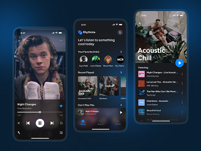 Rhythmia - Music Streaming App app dark design figma gradient mobile mobile app music spotify streaming ui user interface ux