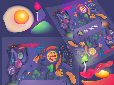 Food Menu Cover - FreeCulture Cafe branding cafe food gradient illustration logo marketing menu print psy psychedelic