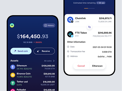 Crypto app assets balance binance bnb coins crypto cryptocurrency defi earn exchange finance fintech receive send staking swap trade trading ux wallet
