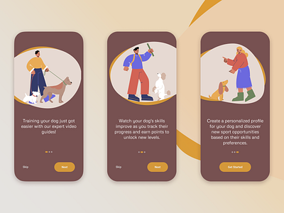 'Pawsitive Training' - Mobile App Onboarding Screens #DailyUI animalapp design dog dogtraining mobile mobileapplication onboarding onboardingscreens training trainingapp ui