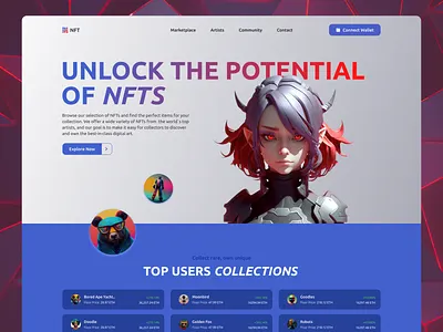 NFT Marketplace Website Design ai artificial intelligence design design concept illustration nft nft marketplace ui ux website design