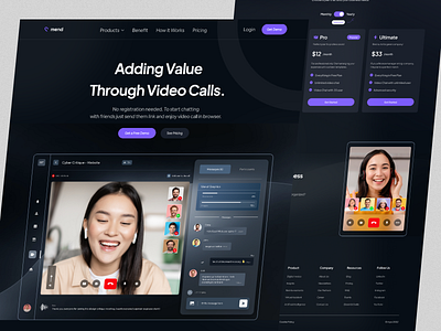 Video Chat App Landing Page chat conference dark ui homepage landing page online chat landing page online chat website streaming video video call video calling website video chat video chat website video conferencing web web3 website website design