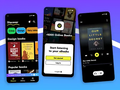 Audiobook UI - Mobile App animation app app design audiobook books figma gradient iphone 14 mobile app prompt prototype styleguide typography ui uikit yellow