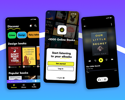 Audiobook UI - Mobile App animation app app design audiobook books figma gradient iphone 14 mobile app prompt prototype styleguide typography ui uikit yellow