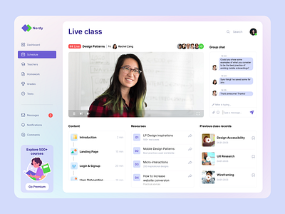 Nerdy, the Learning Management System dashboard animation app branding calendar crm design design team education graphic design illustration movadex pink profile study ui