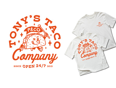 TONY'S TACO COMPANY P&Co art badge badge design branding creative design identity illustration logo logo design print t shirt design taco taco print typography