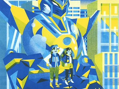 All Nippon Airways - Mecha Robot advertising anime illustration japan japanese culture limited color limited color palette mecha otaku risograph robot tokyo toronto toronto illustrator tourism travel