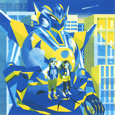 All Nippon Airways - Mecha Robot advertising anime illustration japan japanese culture limited color limited color palette mecha otaku risograph robot tokyo toronto toronto illustrator tourism travel