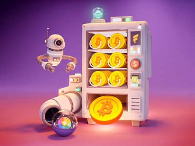3d illustrations for Fold 3d bitcoin blender illustration illustration for app ios robot vending machine