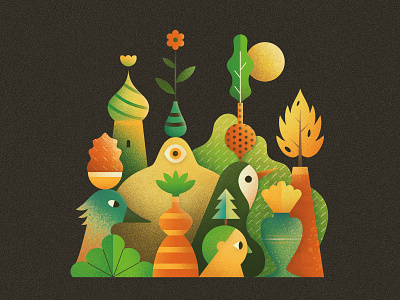 Île était une fois adventure characters design fantastic geometric grain illustration illustrator jungle leo alexandre monsters nature once upon a time texture vector