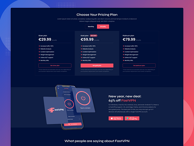 Fast VPN - Pricing & Mobile app app design color color palette creative website dark mode dark website homepage landing page minimal website modern website pricing ui ui design user experience user interface ux ux design vpn vpn services website