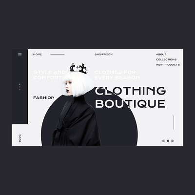 The main screen for the store black and white boutique branding concept design fashion girl graphic design home screen main screen motion graphics promo screen store style ui ux uxui web web design креатив