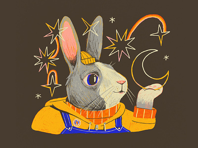 Bunny Dreams book illustration bunny character design day dream illustration magical moon and stars rabbit whimsical