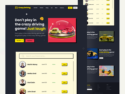 Web UI Landing Page 3d car dark design drive game header hero home illustration landing landing page list neubratalism neubrutalism page shadow ui ui design web