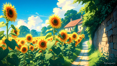 Road of Sunflower - Digital Art 2d 3d animation anime app art artwork branding design digital art game gaming graphic design illustration logo motion graphics typography ui ux vector